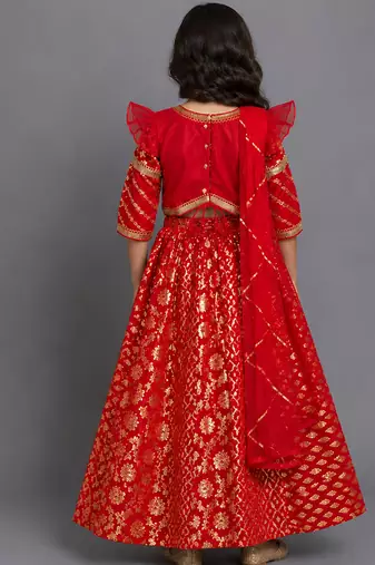 Red embroidered chanderi lehenga set