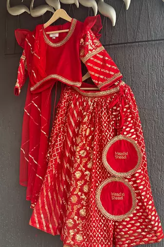 Red embroidered chanderi lehenga set
