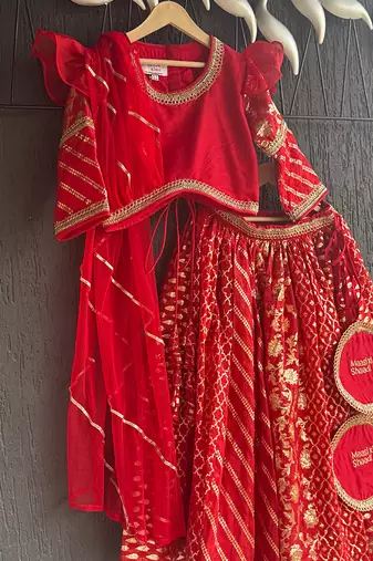Red embroidered chanderi lehenga set