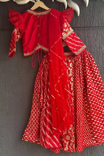 Red embroidered chanderi lehenga set