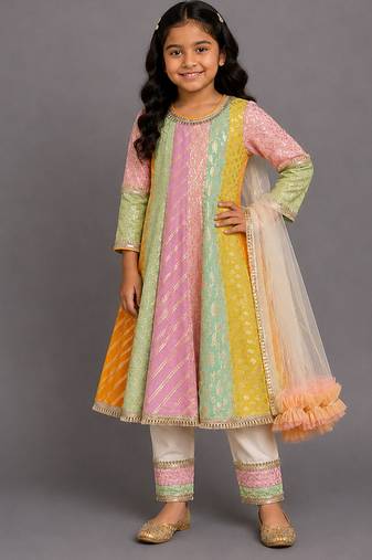 Multicolor cotton silk anarkali kurta set