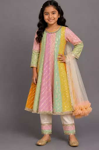 Multicolor cotton silk anarkali kurta set