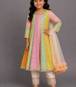 Multicolor cotton silk anarkali kurta set