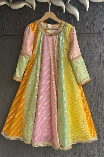 Off White Multicolor cotton silk anarkali kurta set