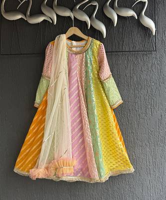 Multicolor cotton silk anarkali kurta set 4