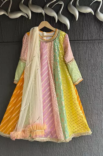 Off White Multicolor cotton silk anarkali kurta set