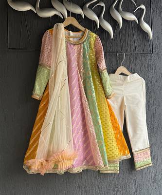 Multicolor cotton silk anarkali kurta set 5