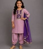 Lavender embroidered cotton silk kurta set