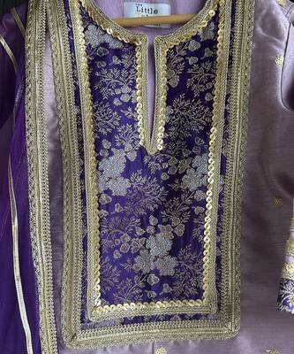 Lavender embroidered cotton silk kurta set 3