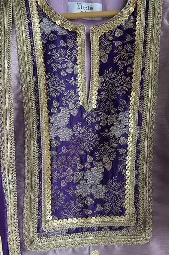 Purple embroidered cotton silk kurta set