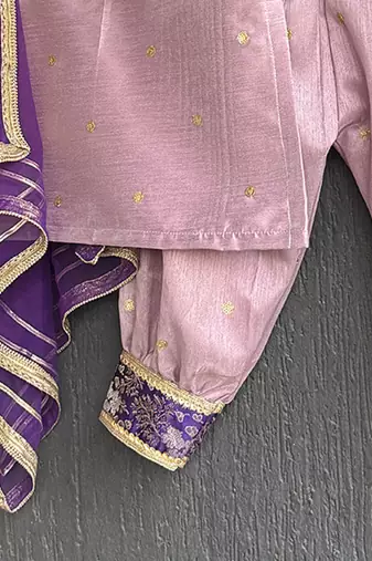 Purple embroidered cotton silk kurta set