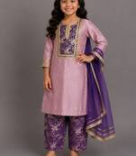 Lilac purple embroidered cotton silk kurta set