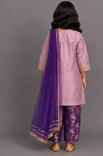 Lilac purple embroidered cotton silk kurta set