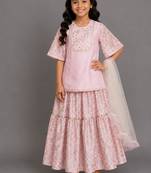 Baby pink embroidered silk sharara skirt set
