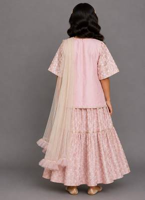 Baby pink embroidered silk sharara skirt set 2