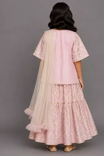 Baby pink embroidered silk sharara skirt set