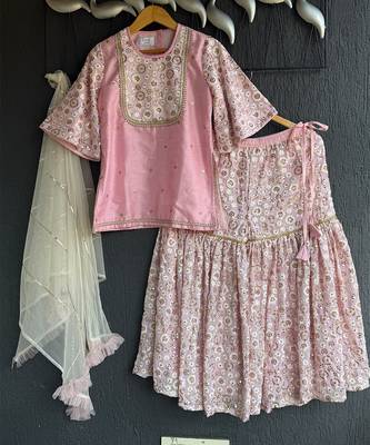 Baby pink embroidered silk sharara skirt set 3