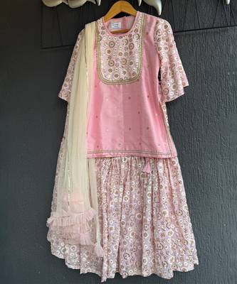 Baby pink embroidered silk sharara skirt set 4