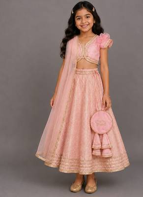 Blush pink embroidered brocade lehenga set 1