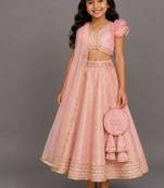Blush pink embroidered brocade lehenga set
