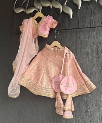 Blush pink embroidered brocade lehenga set 2