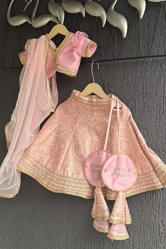 pink embroidered brocade lehenga set