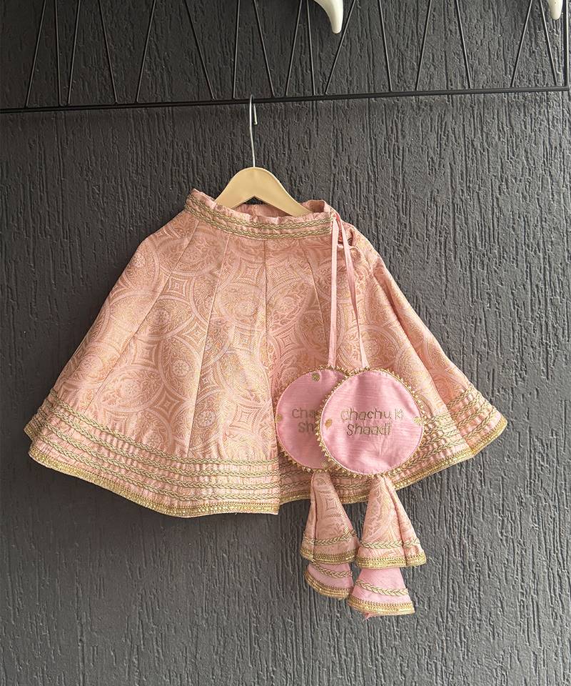 Blush pink embroidered brocade lehenga set