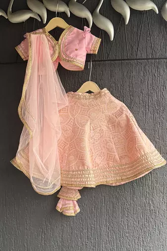 pink embroidered brocade lehenga set