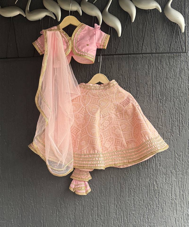 Blush pink embroidered brocade lehenga set