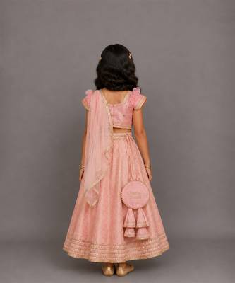 Blush pink embroidered brocade lehenga set 5
