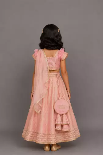 pink embroidered brocade lehenga set
