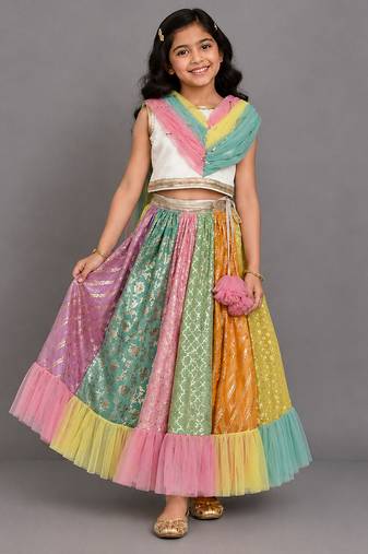 Multicolor embroidered chanderi lehenga set