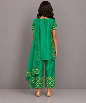 Green embroidered chanderi kurta set 3