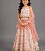 Ivory peach printed cotton silk lehenga set