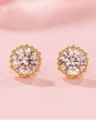 Celeste Halo Solitaire Stud Earrings | Gold-Plated CZ Studs 1