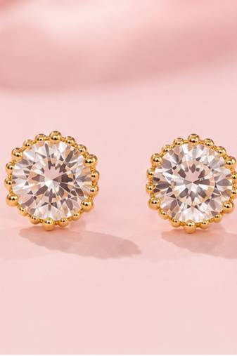 Celeste Halo Solitaire Stud Earrings | Gold-Plated CZ Studs