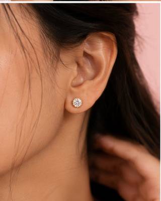 Celeste Halo Solitaire Stud Earrings | Gold-Plated CZ Studs 2