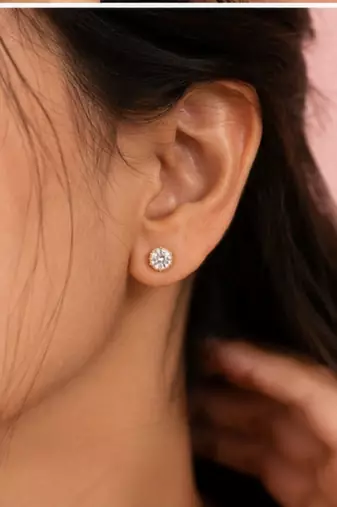 Celeste Halo Solitaire Stud Earrings | Gold-Plated CZ Studs