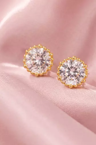Celeste Halo Solitaire Stud Earrings | Gold-Plated CZ Studs