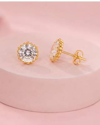 Celeste Halo Solitaire Stud Earrings | Gold-Plated CZ Studs 4