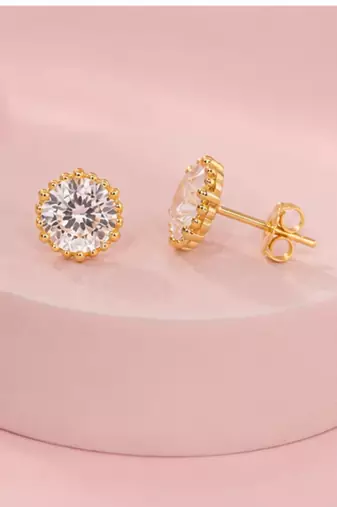 Celeste Halo Solitaire Stud Earrings | Gold-Plated CZ Studs