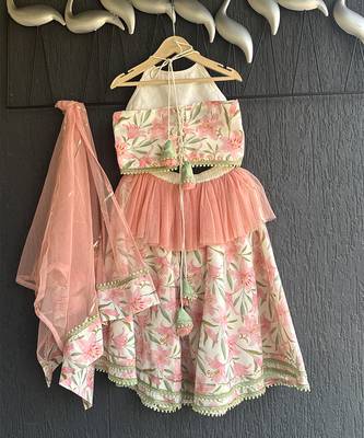 Ivory peach printed cotton silk lehenga set 5