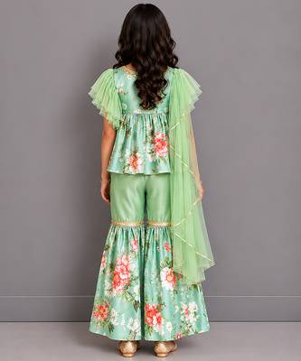 Mint green printed cotton silk sharara set 2