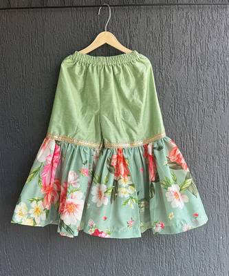 Mint green printed cotton silk sharara set 3