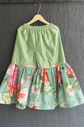 Green printed cotton silk sharara set