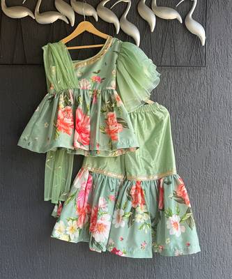 Mint green printed cotton silk sharara set 4