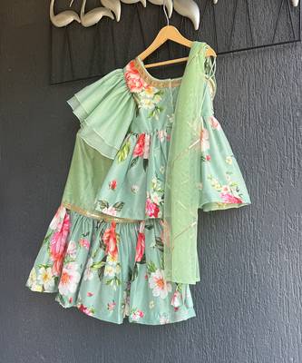 Mint green printed cotton silk sharara set 5