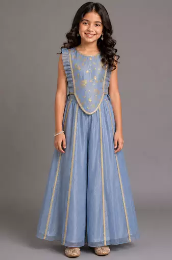 Powder blue printed organza co ord set