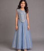 Powder blue printed organza co ord set