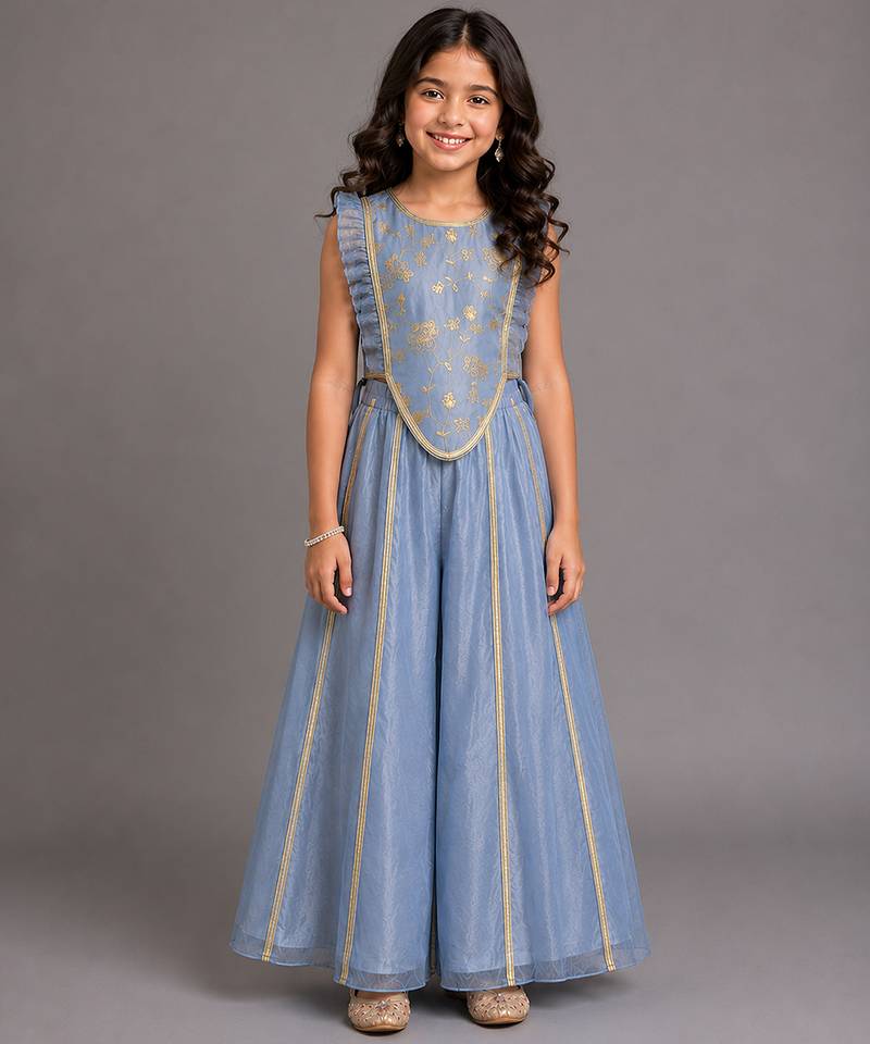 Powder blue printed organza co ord set